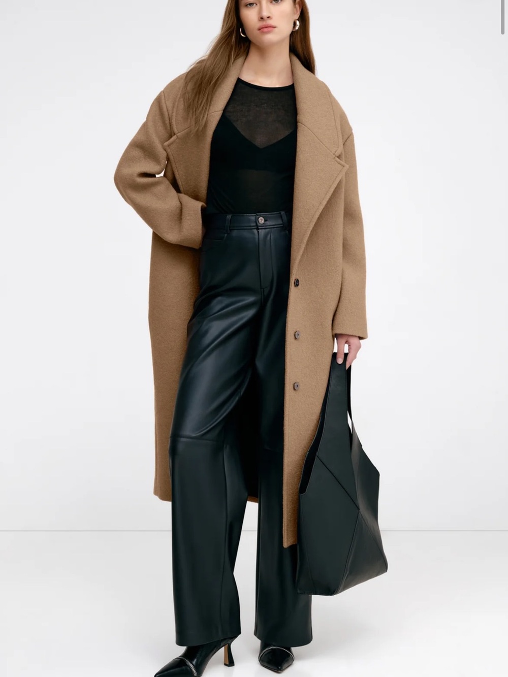 Long Camel Trench Coat with Notch Collar